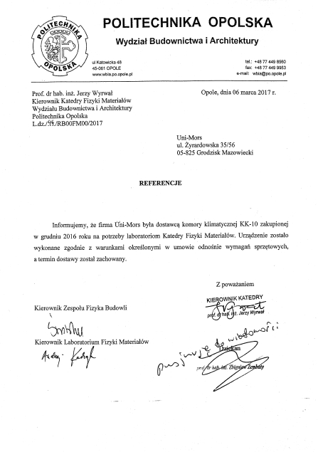 Referencje POLITECHNIKA OPOLSKA 2017